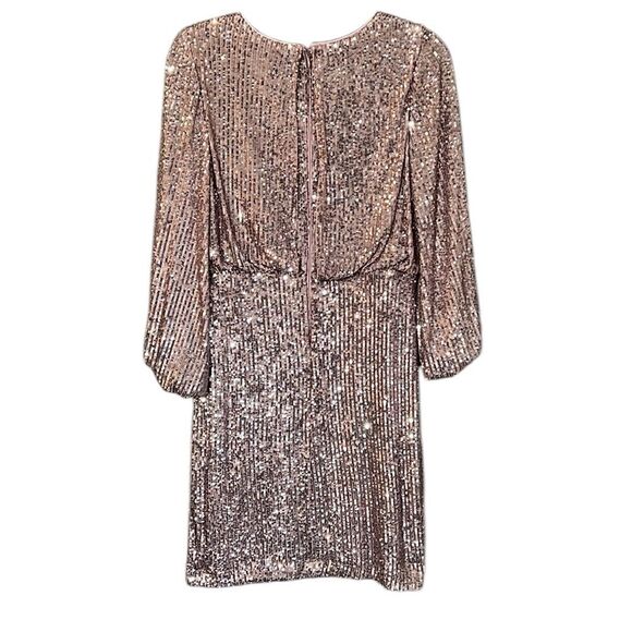 New Eliza J Long Sleeved Sequinned Dress Size 8 Color Rose Gold - Picture 3 of 13